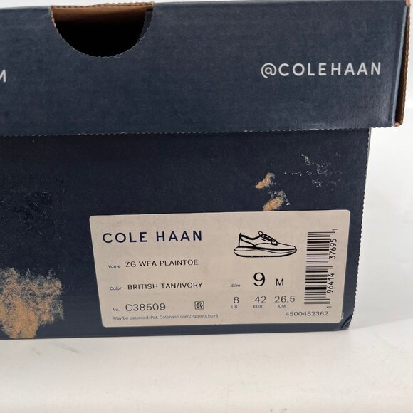 Cole Haan Zerogrand WFA Plaintoe Oxford British Tan Men\'s Size 9 Leather Lace Up
